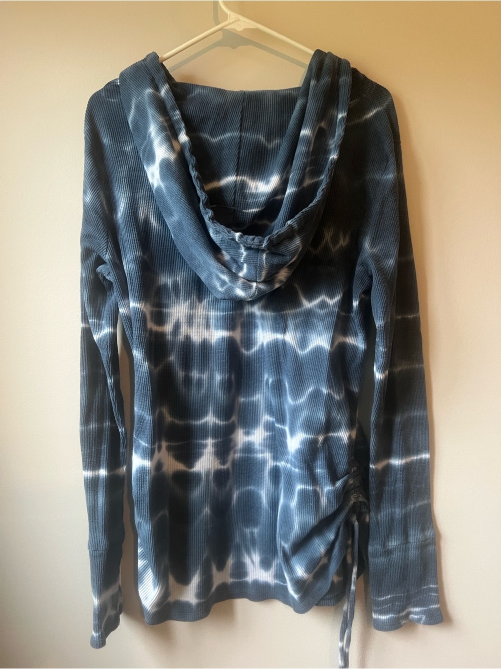 Brisa Blue Tie-Dye Long Hooded Waffle Thermal Knit Pullover XL